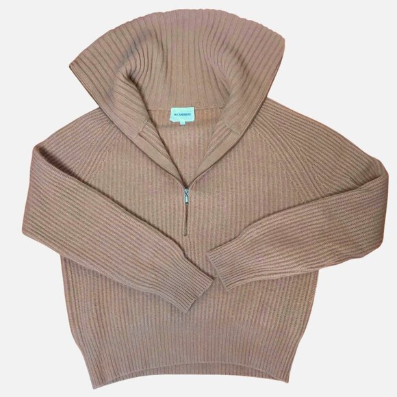 W.CASHMERE 100% Cashmere Tan L Rib Knit Funnel Collar Sweater Luxury Minimalist - Picture 1 of 8